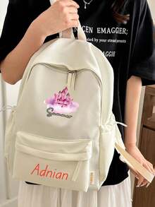 定制背包，可印上个性化姓名或节日祝福语。纯色，简约休闲，轻便大容量，方便儿童使用，可调节肩带拉链开合，适合男孩女孩，上学、日常出行等。定制您的包包，您可以定制自己的名字、字母、幸运数字等。 - 彩色 - 查看 5