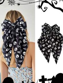 1 件/4 件万圣节女式趣味深色风格丝带蝴蝶结发夹，骷髅和指关节图案发饰，适合日常佩戴和节日造型，女士冬季服装，蝴蝶结，可爱