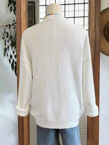 Gemütlicher "Holly Jolly" bestickter oversize Pullover, Damen Lässig elegante Mode bequemer warmer Weihnachts-Loose Langarm Rundhals Pullover Strickpullover