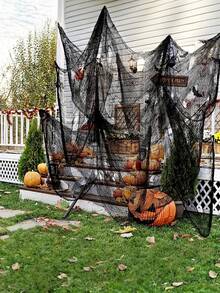1pc Spooky Black Gauze Curtain For Halloween - Perfect For Haunted House, Nightclub, And Escape Room Decorations, Polyester Fabric, Halloween Decorations, Storage & Organization For Home & Garage - Black - View 8