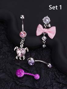 1-4Pcs Fairycore Cute Pink Bowknot Belly Button Ring Y2k Style Heart Rhinestone Decor Navel Jewelry Pink Turtle Navel Piercing Bow Belly Bar Dangle Belly Piercing Bar Heart Stainless Steel Starfish Belly Rings Navel Nail Acrylic Navel Rings Belly Piercing Jewelry Gift For Women Girls Daily Wear Christmas Halloween Gift Valentines