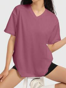 Speed mate 女士宽松圆领短袖T恤，休闲衬衫，Y2K 2024基础款T恤，夏季 - 西瓜粉 - 查看 4