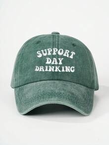 1 件刺绣“SUPPORT DAY DRINKING”水洗棒球帽，可调节户外太阳帽，适合旅行、海滩、所有季节，Y2K 风格，适合年轻人