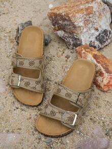 Summer Fashion Slippers, Floral Design Upper, Stylish & High-End, Buckle Design, Comfortable Women Slippers - Brown - View 4