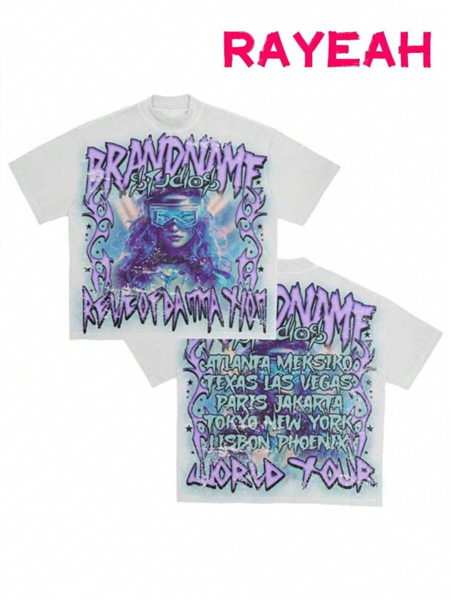 Fashionable Men's Round Neck Short Sleeved Printed Casual T-Shirt Y2K Hip-Hop Street Retro Style 180g Pure Cotton Sunglasses With Beautiful Pattern Short Sleeved Fashionable And Comfortable Printed T-Shirt - 白色 - 查看 1