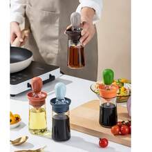 2x Oil Dispenser With Brush 180 Ml, 2-In-1 Glass Oil Storage Bottle With Silicone Brush Dispenser, Olive Oil Dispenser Bottle, Squeeze Dropper For BBQ, Baking & Cooking - Brown - View 10