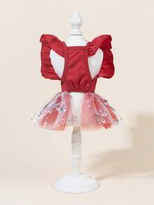 一套宠物薄纱连衣裙，带领结，可爱印花连衣裙+领结宠物服装，弹力网纱公主宠物连衣裙，适合猫狗 - 彩色 - 查看 5