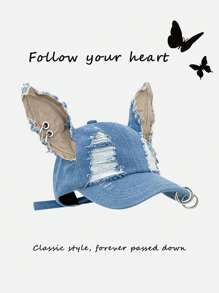 1pc Women's New Y2K Distressed Rabbit Ear Hole Baseball Cap, Personalized Street Hip Hop Snapback Hat, Exclusive For Halloween - Bunny Hat - View 7