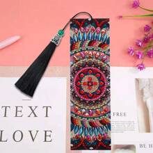 6pcs Rectangular Diamond Painting Bookmarks, 5D Diamond Art Bookmarks, Mosaic Crafts, PET Material, DIY Bohemian Style Diamond Painting Bookmarks, Mandala Flower Theme Diamond Painting Bookmarks, Suitable For School Library, Book Lovers, Gift For Readers, With Purple Tassel, Ideal For Beginners