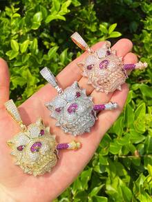 DUBSS 1 Piece Iced Out Dog Cigarette Necklace Pendant For Men Prong Setting Plated Hip Hop Jewelry - Dog - View 8