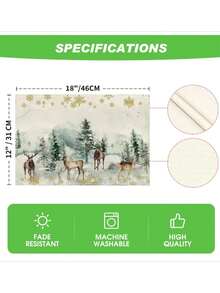 Christmas 2pcs/4pcs/6pcs Linen Placemat, Watercolor Print Pattern Placemat 12*18 Inch Heat Resistant, Non-Slip & Washable, Suitable For Christmas Holiday Farmhouse Family Gatherings And Party Decoration Placemats