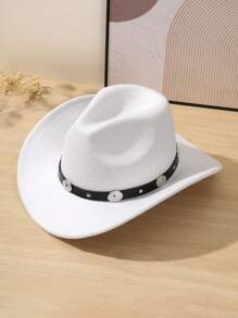 1pc Men's And Women's Detachable Metal Trimmed Western Cowboy Hat, Polyester Felt Hat, Lightweight And Unisex Fashion Hat For All Seasons, Suitable For Outdoor Activities, Party Gatherings, And Daily Wear