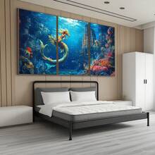 Quadro Decorativo Sereia do Oceano Místico MDF Mosaico Sala Quarto Escritório Impressão Em Hd - Multicolorido - Visão 4