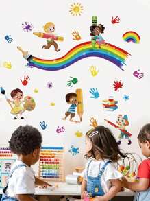 2 件/1 件墙贴 - [儿童彩虹涂鸦] PVC 自粘式可移除墙贴，适用于托儿所、儿童房、游戏室或教室 - 适合任何空间的可爱创意墙面装饰
