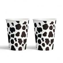Set de 80 piezas de suministros desechables para fiesta con temática de vaca, incluye platos de 9 pulgadas, platos de papel de 7 pulgadas, vasos de papel desechables con estampado de vaca, vasos para bebidas, ideal para fiestas de cumpleaños, reuniones al aire libre y barbacoas - Blanco y Negro - Ver 7