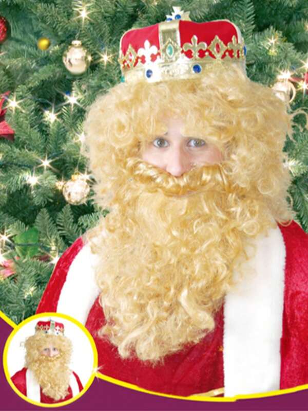 Festive Royalty: The Perfect Golden Wig And Beard Set For Christmas, Holiday Celebrations, And Themed Parties – Transform Into A Kingly Santa With This Exquisite Accessory, Halloween