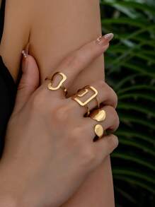 3 peças Conjunto de anéis de estrela-do-mar, concha e concha de metal na moda para férias na praia, para mulheres