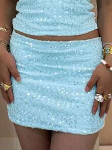 Sequin Mini Skirt For Women Summer Fashionable Versatile Solid Color Low Waist Bodycon Skirt