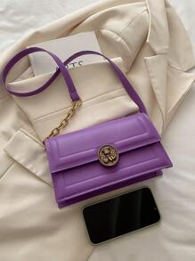 复古纯色金属锁扣翻盖腋下女士单肩包，设计简约 - 紫色 - 查看 3