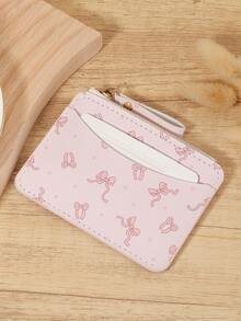 粉色蝴蝶结爱心图案拉链小钱包零钱包小钱包双折超薄女士钱包迷你薄、轻便、多层便携、身份证、信用卡简约、时尚、现代、商务、周年纪念、生日礼物、礼物、女孩、女士、女性、学校宿舍和返校用书包 - 粉色 - 查看 5