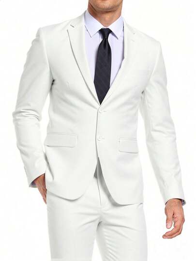 Furuyal 男士两件套西装外套，纯色西装外套领带套装，长袖，双排扣修身款/单排扣款，适合旅行、婚礼、派对、商务、舞会等场合，象牙白，尺码 XS-3XL