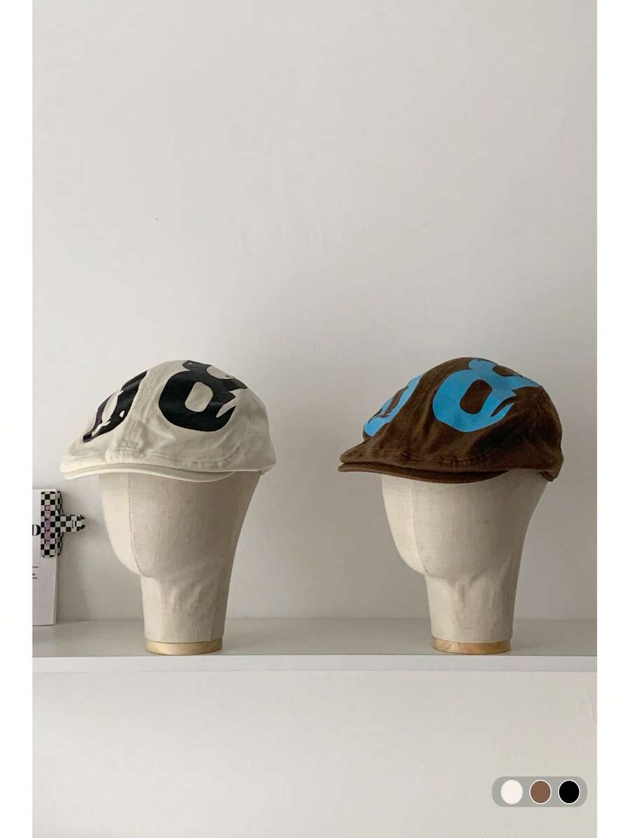 1 chiếc mũ nồi họa sĩ in chữ kiểu Mỹ cổ điển dành cho nữ, thời trang xuân/hè