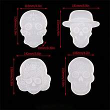 4pcs Skull Coaster Resin Molds, Epoxy Resin Concrete Cement Skull Silicone Molds, Ghost Resin Molds, Gothic Decor Candle Holders For Halloween Party Bar DIY Crafts Home Decor Halloween Decor Room Decor