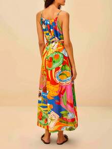 波西米亚风全印花腰带沙滩裙派对度假夏季优雅 - 彩色 - 查看 4
