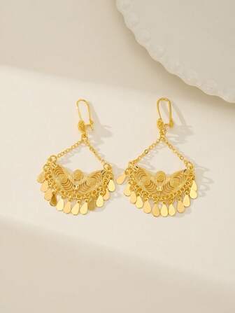 2 st. moderiktiga, mångsidiga bohemiska örhängen med flera lager och tofsar i guldfärg, snygg palatsstil, guldersättning, 24K guldfärg, present till bästa vän, flickvän, fru, högtid, födelsedag, lämplig för kvinnor och flickor, vardags- och festivalkläder