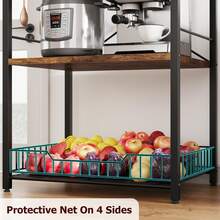 Techigher Kitchen Bakers Rack,Microwave Oven Stand,4-Tier Kitchen Storage Shelf Rack,Industrial Coffee Bar Station With Large Wire Basket,8 Hooks For Spice Pots Organizer - Brown - View 7