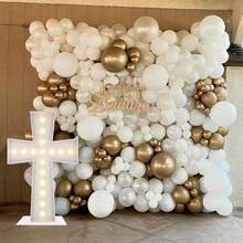 3FT Tall Marquee Light Up Cross Balloons Mosaic DIY Pre Cut Frame With Light Baptism First Holy Communion Celebration Special Day Baby Shower Birthday Engagement Wedding Party Decorations - Marquee Cross - 查看 2