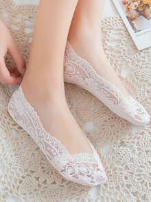 女士夏季透明蕾丝船袜，隐形防滑袜，低帮硅胶防滑船袜，圣诞礼物