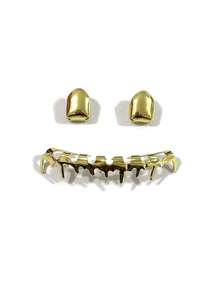 1 Set Unisex Smooth Asymmetrical Gold & Silver Grillz, Suitable For Nightclub, Halloween, Christmas, Birthday Party Wear