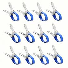 12pcs Heavy Duty Swimming Pool Cover Clips With Blue Handles - Corrosion Resistant Stainless Steel Locking Spring Mechanism, Suitable For In-Ground Pools, Home/Commercial Installation Maintenance Photography Essential - Pool Accessories (12pcs Set)