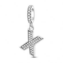 1 件银色闪亮锆石经典百搭 26 英文字母串珠吊坠适合原创蛇手链项链钥匙扣吊坠串珠适用于 DIY 珠宝制作女士生日礼物送给朋友