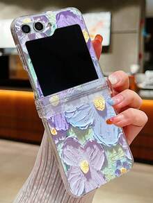 Floral Oil Painting Graffiti Phone Case, Compatible With Samsung Galaxy Z Flip 6 Z 5 4 3 5G, Luxury Folding Hard Shell Phone Protective Cover - Oil Painting Flowers - View 2