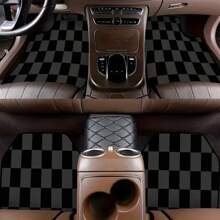 4pcs Classic Checkered Pattern Car Floor Mats, Non-Slip, Easy To Clean, Durable Polyester Material, Suitable For Sedans, SUVs And Trucks - All Season, Great Gift For Men And Women