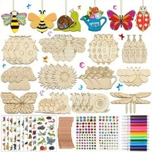 72pcs Wooden Insect Craft Set - DIY Art & Craft Kit Includes 30 Unique Insect Patterns, 12 Vivid Watercolor Pens, 30 Jute Ropes, For Creative Painting And Decoration, Suitable For Birthday And All Occasions, Creative Painting Set | Intricate Insect Patterns | Wooden Craft Blocks