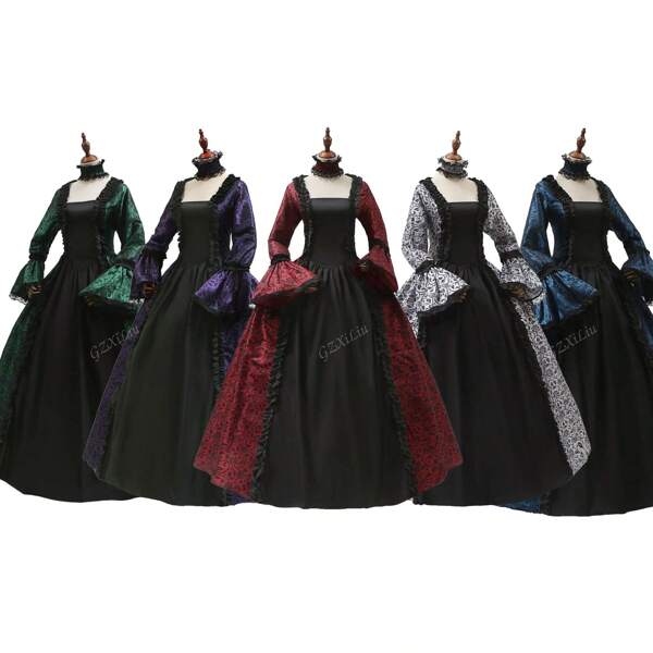 Abito rinascimentale medievale europeo vintage da palazzo, costume vittoriano vintage per Ognissanti, camaleonte cangiante di colore