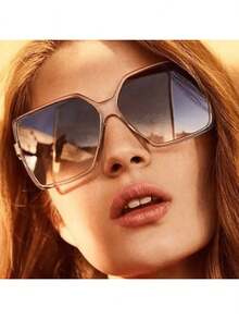 1 件方形女士超大全框时尚 Y2K 时尚眼镜超大基本款秋冬女士服装商务休闲礼品 Y2K 方形墨镜 - 彩色 - 查看 2