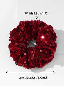 1pc Large Black Hair Scrunchie With Vintage Red Sequins, Hair Tie And Hair Accessories For High-End Feel Scrunchies Scrunchy Hair Ties Ponytail Head Accessories Elastic Band Hair Rubber Bands - 1 Item - View 7