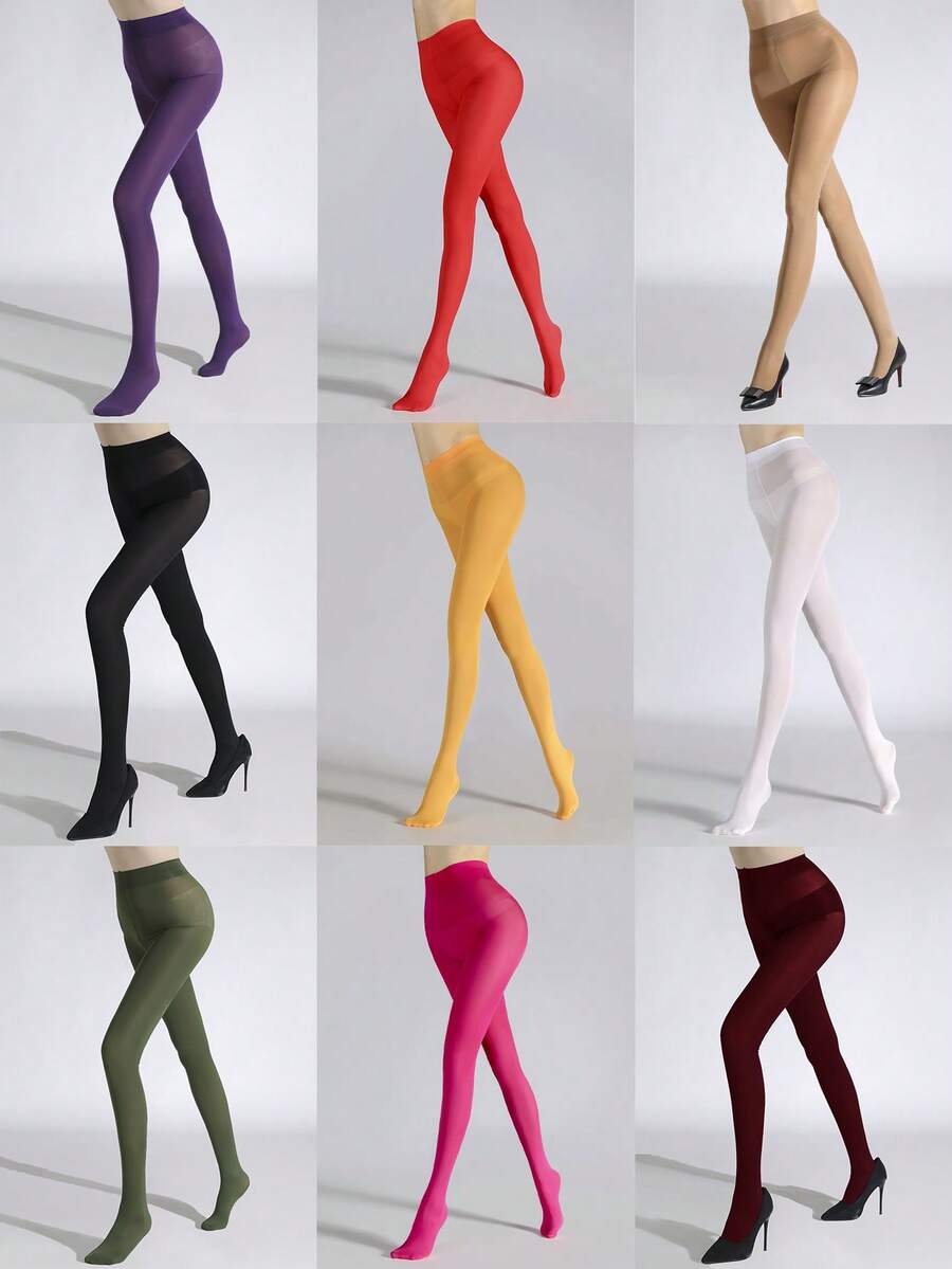 1件装女士经典彩色连裤袜，性感时尚高弹力紧身裤，多种颜色可选，舒适保暖 - 彩色 - 查看 1