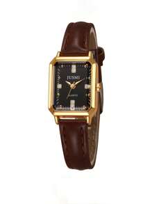 1pc Elegant Luxury Minimalist Square Dial Leather Strap Watch, Versatile For Daily Wear, Suitable As Birthday, Memorial Day, Halloween Gift For Women, Girls, No Gift Box