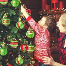 12 Pcs Christmas Ball Ornaments Glittering Plastic Hanging Decorations Elf Balls Swirl Candy Cane Peppermint Red And Green Christmas Tree Pendants For Xmas Tree Decoration