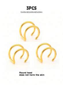 1 件/2 件/3 件时尚朋克摇滚风格不锈钢女士假穿孔鼻环，假穿孔鼻环，金耳环银色/黑色鼻中隔，无穿孔鼻夹耳环，女士身体首饰礼物女士和女孩作为节日礼物，适合日常佩戴