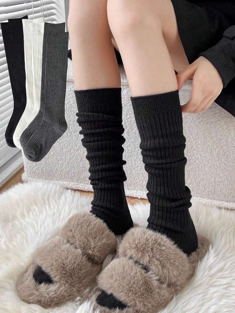 Women Cashmere Long Socks Stockings Autumn Winter Thick Warm Knee High Socks Japanese Solid Color Knitted Socks Stockings Christmas Gift - Mouldless - View 1