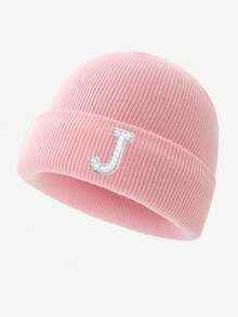 1pc Women's Fashion 26 Faux Pearl Letter Decor Elastic Warm Knit Hat, Outdoor Cold-Proof Cap, Suitable For Autumn/Winter Daily Wear, Matching, Great Gift Autumn Accessories - Pink - View 27