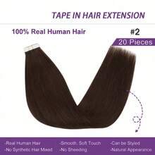 Tape In Hair Extensions Remy Human Hair Natural Black Tape Ins Straight 16"-26"Inch 20 Pcs Thick Hair Extensions - S2 - View 4