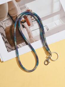 1 pieza Cordón multicolor con cristales de rhinestone - Correa de nylon con broche metálico, elegante y brillante llavero para identificación y teléfono, adecuado para oficina, maestro, estudiante (7 colores: Mezclado/Gris/Rosa/Azul/Negro)