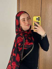 1件装女士波西米亚水彩印花头巾，多功能轻薄围巾，适合所有季节 - 黑色 - 查看 8